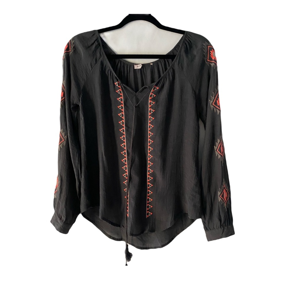 Blu Pepper Boho Hippie Peasant Style Charcoal Colored Top